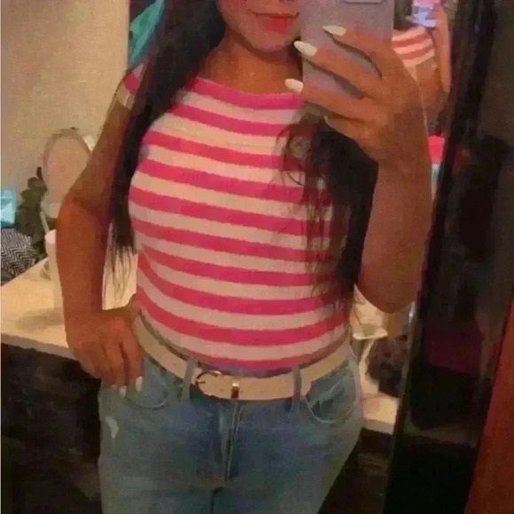 Pink and White Off-the-Shoulder Top - Picture 2 of 2